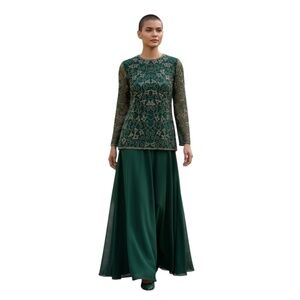 Vintage Niteline by Della Roufogali Women's Green beaded Long sleeve Gown, SZ 16